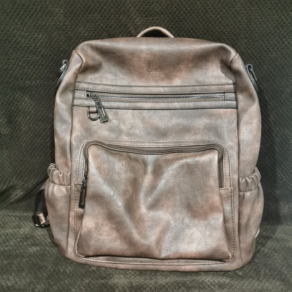 Coffee/Gunmetal Faux Leather Backpack NWOT #227